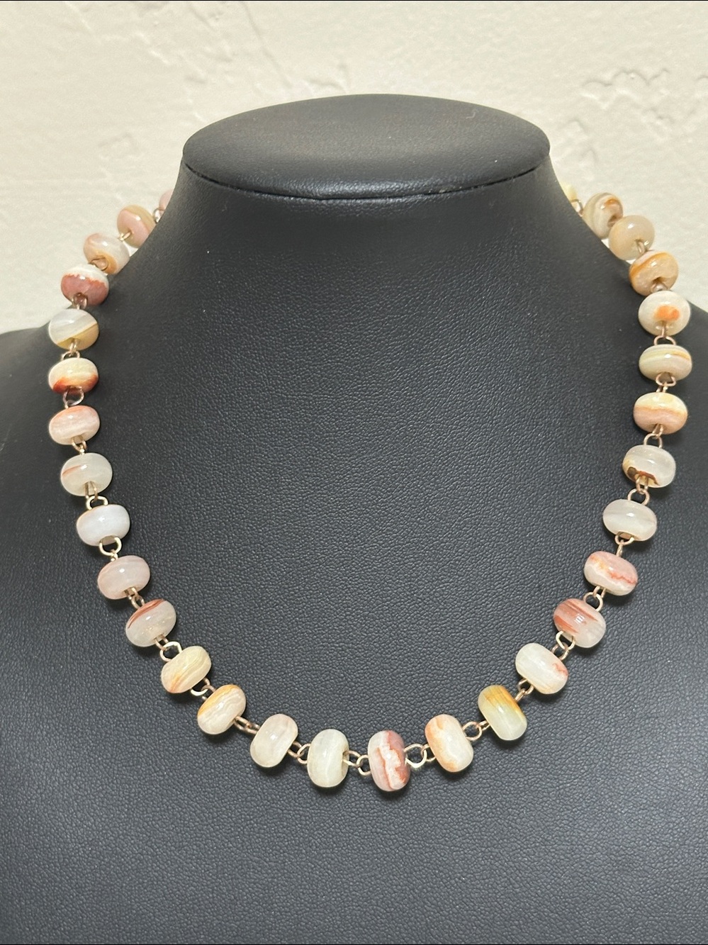 Vintage Gold Tone Link Glass Bead Necklace